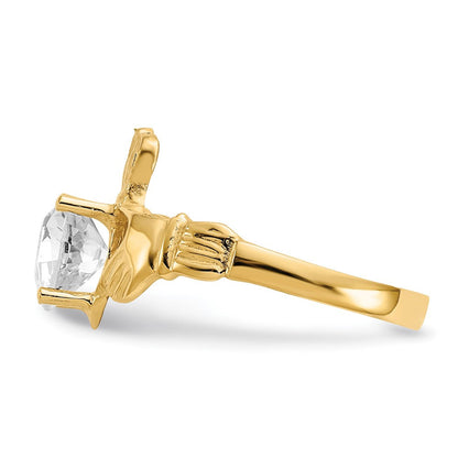 14K Gelbgold April Zirkonia Herz Geburtsstein Claddagh Ring