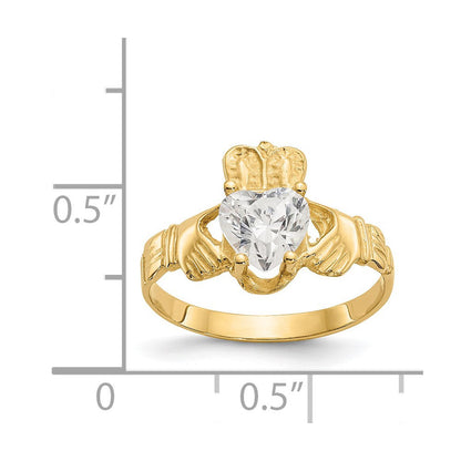 14K Gelbgold April Zirkonia Herz Geburtsstein Claddagh Ring