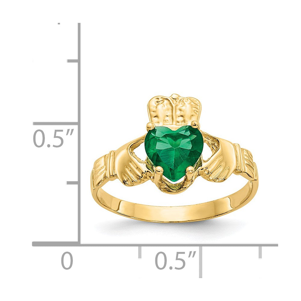 14K Gelbgold May Zirkonia Herz Geburtsstein Claddagh Ring