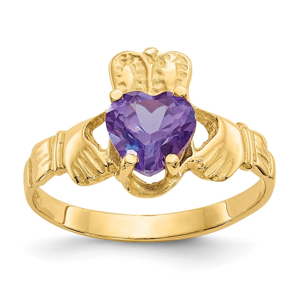 14K Gelbgold June Zirkonia Herz Geburtsstein Claddagh Ring
