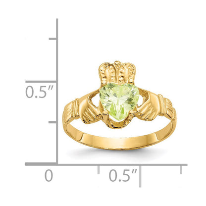 14K Gelbgold August Zirkonia Herz Geburtsstein Claddagh Ring