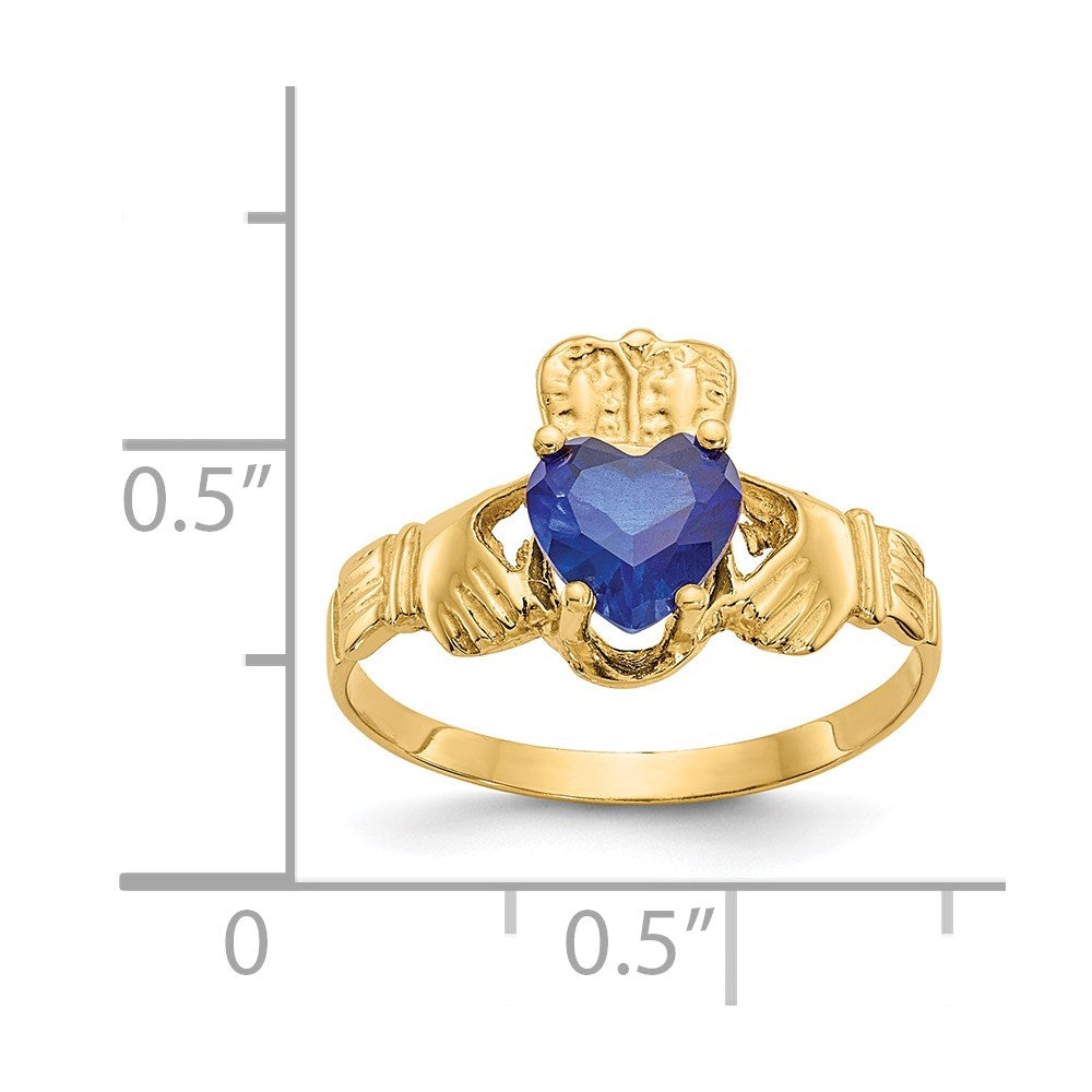14K Gelbgold September Zirkonia Herz Geburtsstein Claddagh Ring