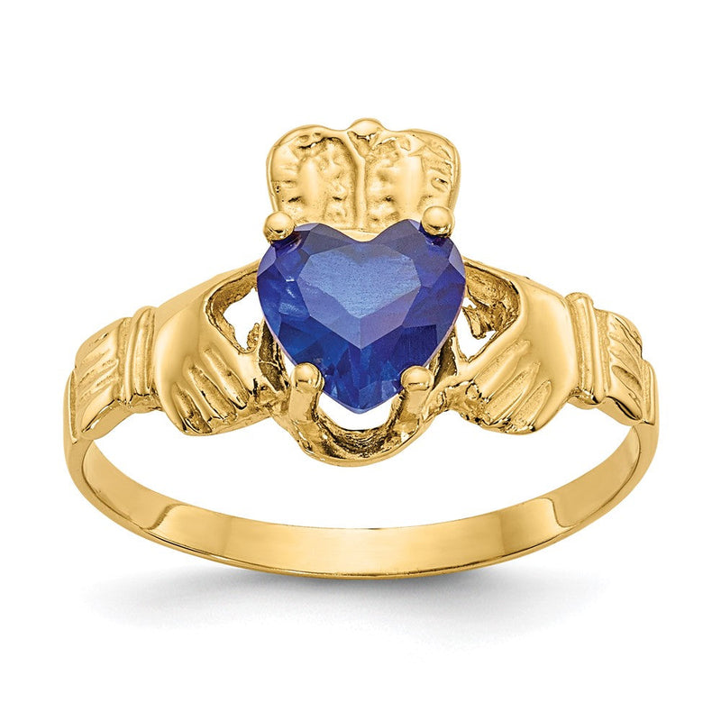 14K Gelbgold September Zirkonia Herz Geburtsstein Claddagh Ring