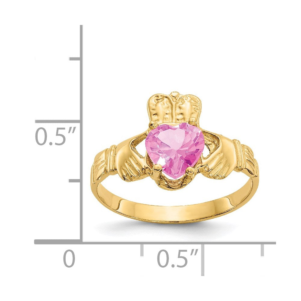 14K Gelbgold October Zirkonia Herz Geburtsstein Claddagh Ring