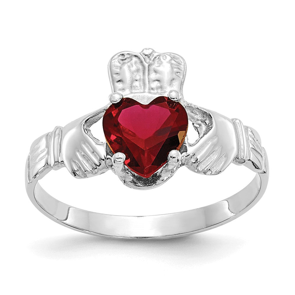 14K Weißgold January Zirkonia Herz Geburtsstein Claddagh Ring