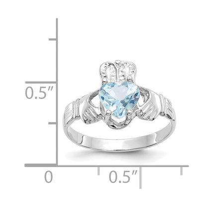 14K Weißgold March Zirkonia Herz Geburtsstein Claddagh Ring