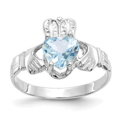 14K Weißgold March Zirkonia Herz Geburtsstein Claddagh Ring