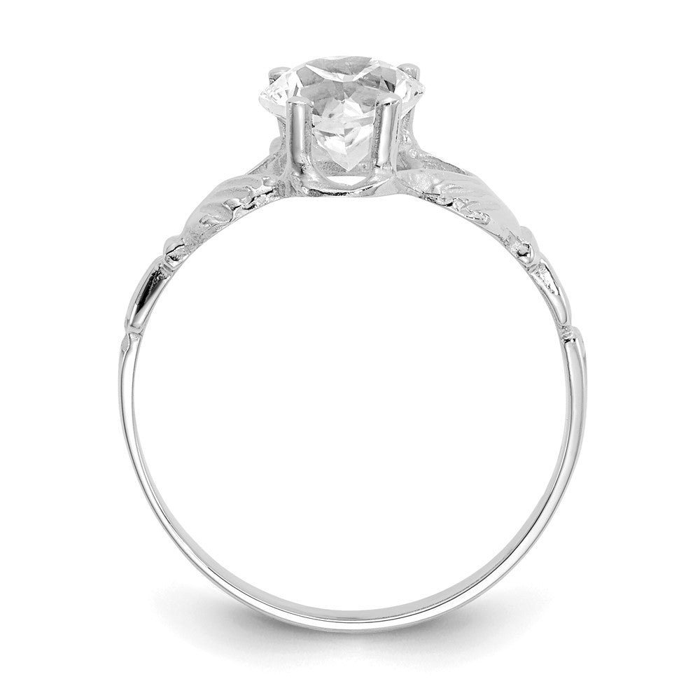 14K Weißgold April Zirkonia Herz Geburtsstein Claddagh Ring