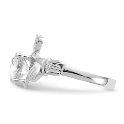 14K Weißgold April Zirkonia Herz Geburtsstein Claddagh Ring
