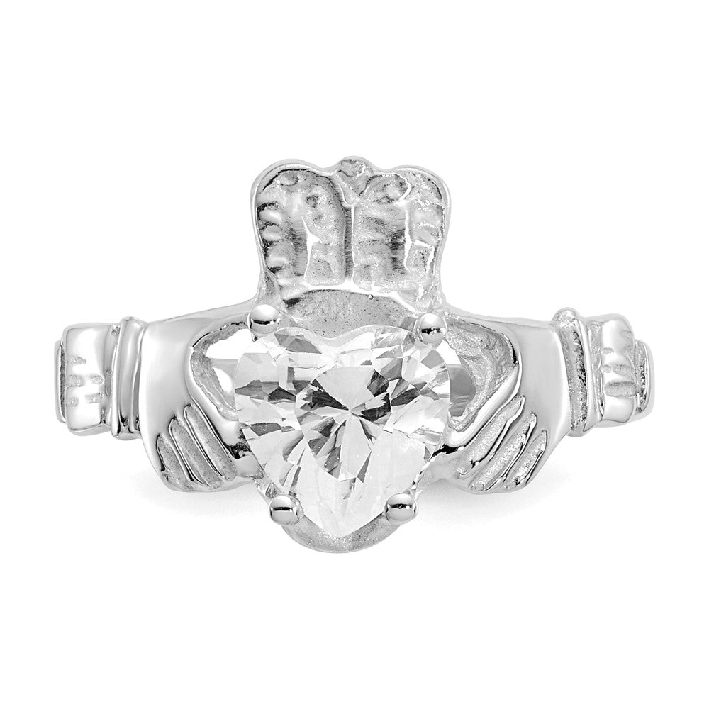 14K Weißgold April Zirkonia Herz Geburtsstein Claddagh Ring