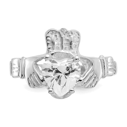14K Weißgold April Zirkonia Herz Geburtsstein Claddagh Ring