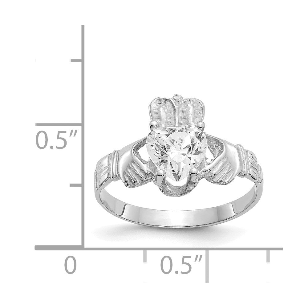 14K Weißgold April Zirkonia Herz Geburtsstein Claddagh Ring