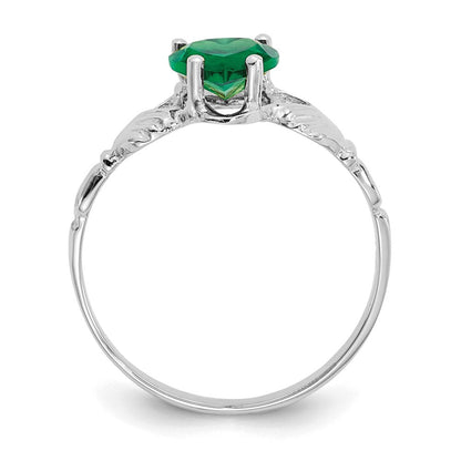 14K Weißgold May Zirkonia Herz Geburtsstein Claddagh Ring