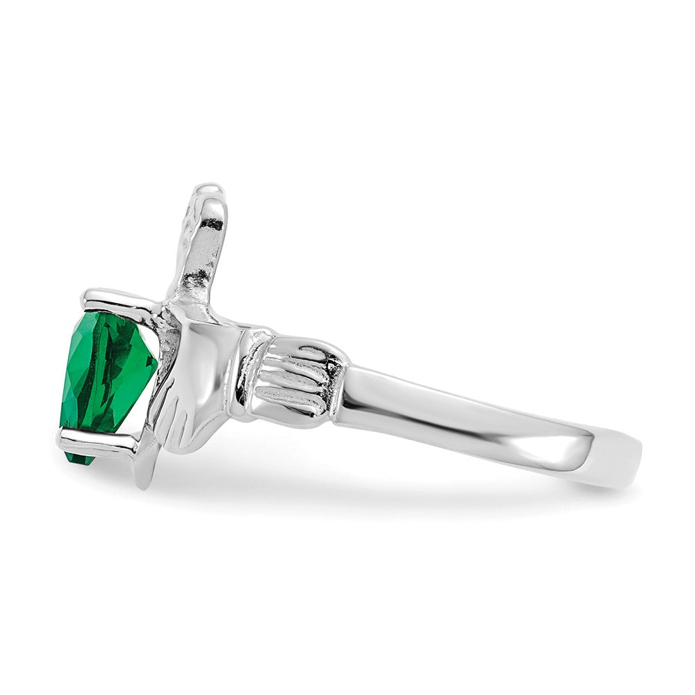 14K Weißgold May Zirkonia Herz Geburtsstein Claddagh Ring