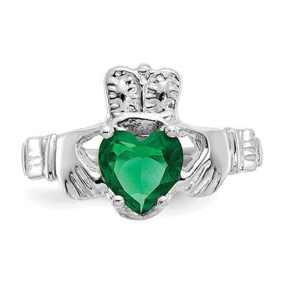 14K Weißgold May Zirkonia Herz Geburtsstein Claddagh Ring