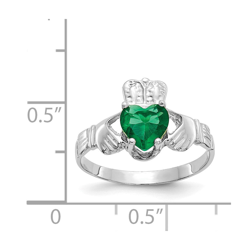 14K Weißgold May Zirkonia Herz Geburtsstein Claddagh Ring