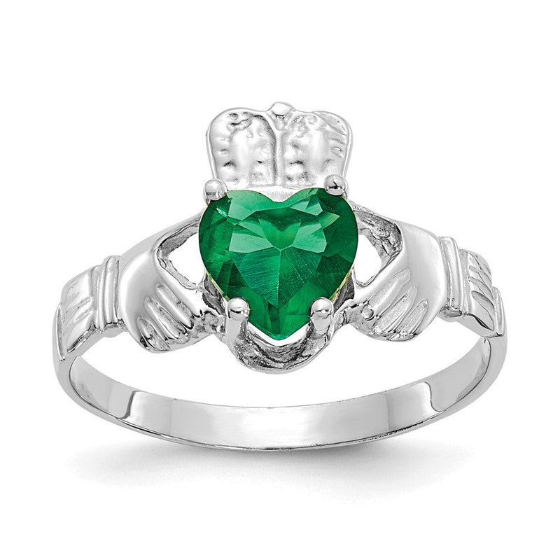 14K Weißgold May Zirkonia Herz Geburtsstein Claddagh Ring
