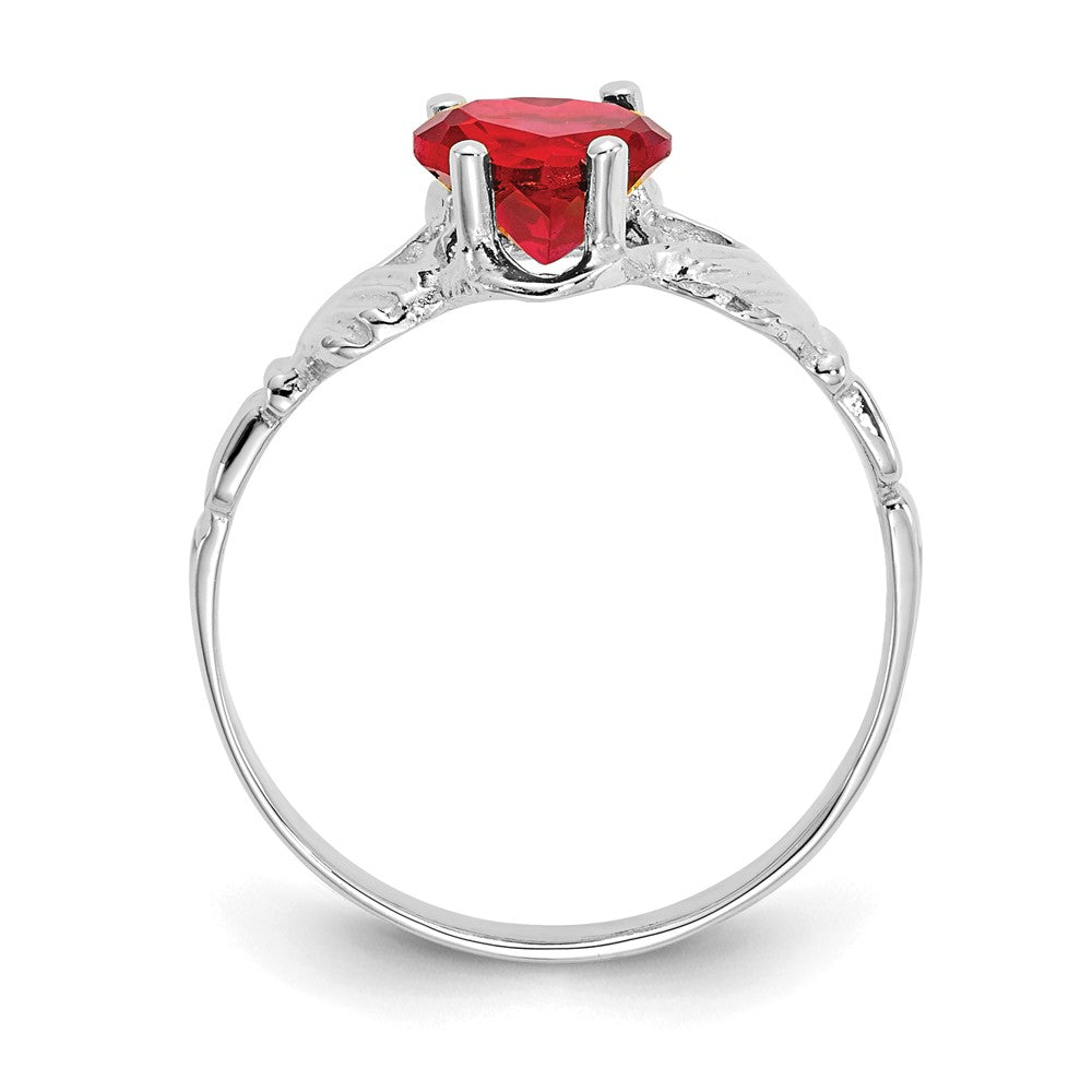 14K Weißgold July Zirkonia Herz Geburtsstein Claddagh Ring