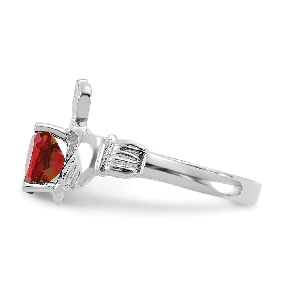 14K Weißgold July Zirkonia Herz Geburtsstein Claddagh Ring