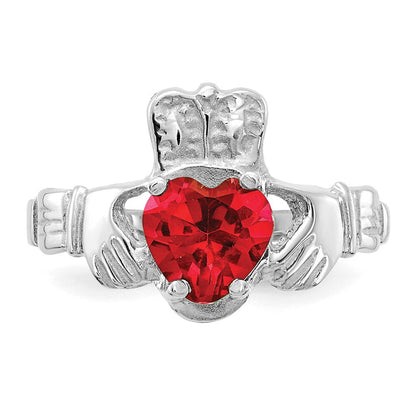 14K Weißgold July Zirkonia Herz Geburtsstein Claddagh Ring