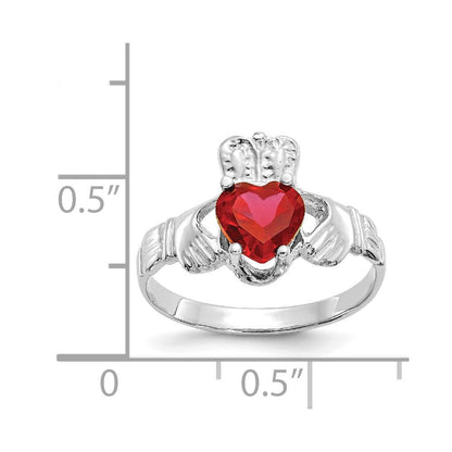 14K Weißgold July Zirkonia Herz Geburtsstein Claddagh Ring