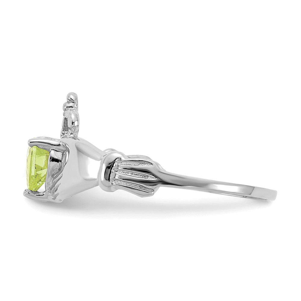 14K Weißgold August Zirkonia Herz Geburtsstein Claddagh Ring