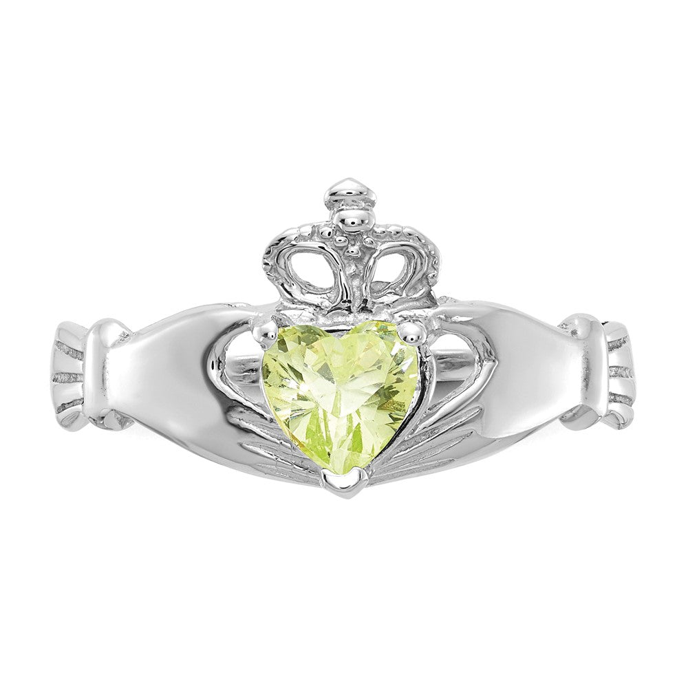 14K Weißgold August Zirkonia Herz Geburtsstein Claddagh Ring