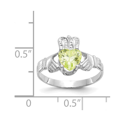 14K Weißgold August Zirkonia Herz Geburtsstein Claddagh Ring