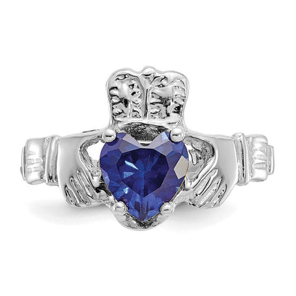 14K Weißgold September Zirkonia Herz Geburtsstein Claddagh Ring