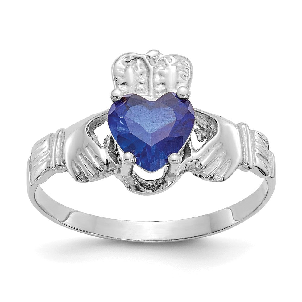 14K Weißgold September Zirkonia Herz Geburtsstein Claddagh Ring