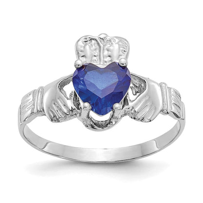 14K Weißgold September Zirkonia Herz Geburtsstein Claddagh Ring