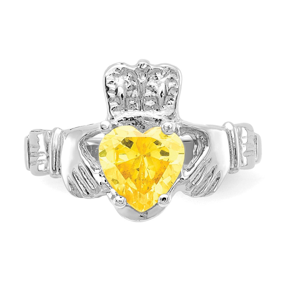 14K Weißgold November Zirkonia Herz Geburtsstein Claddagh Ring
