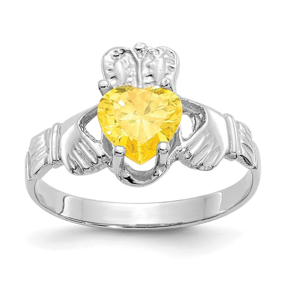 14K Weißgold November Zirkonia Herz Geburtsstein Claddagh Ring