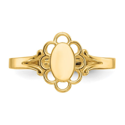 14K Gelbgold Filigran Oval Poliert Mittig Baby Siegel Ring