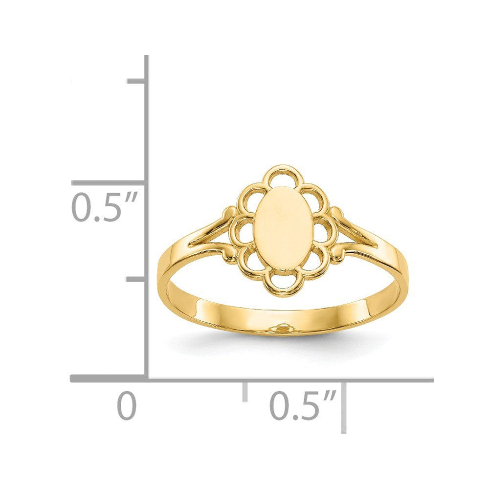 14K Gelbgold Filigran Oval Poliert Mittig Baby Siegel Ring