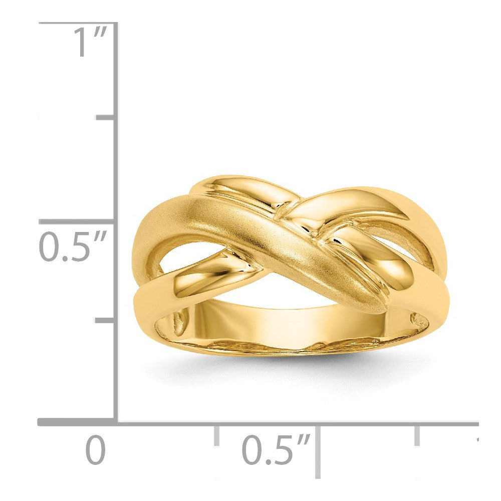 14K Gelbgold Poliert & Satiniert Swirl Überkreuz-Dome-Ring