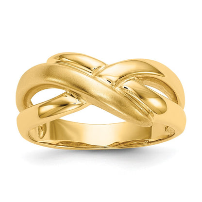 14K Gelbgold Poliert & Satiniert Swirl Überkreuz-Dome-Ring