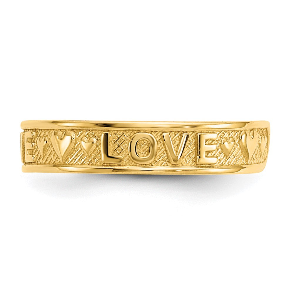 14K Gelbgold Poliert Liebe und Herzen Zehenring