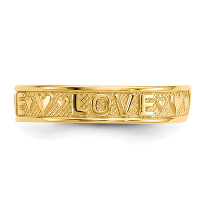 14K Gelbgold Poliert Liebe und Herzen Zehenring