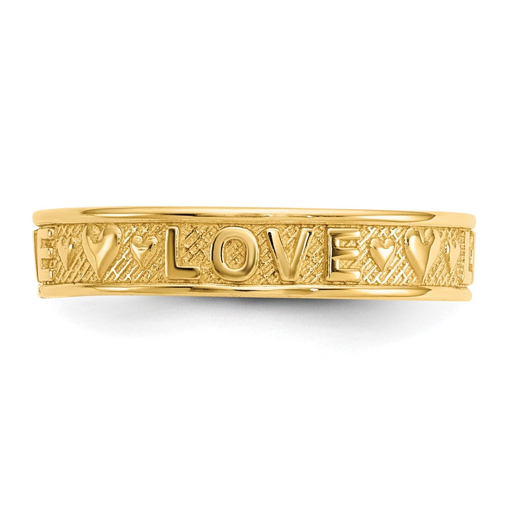14K Gelbgold Poliert Liebe und Herzen Zehenring