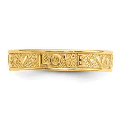 14K Gelbgold Poliert Liebe und Herzen Zehenring