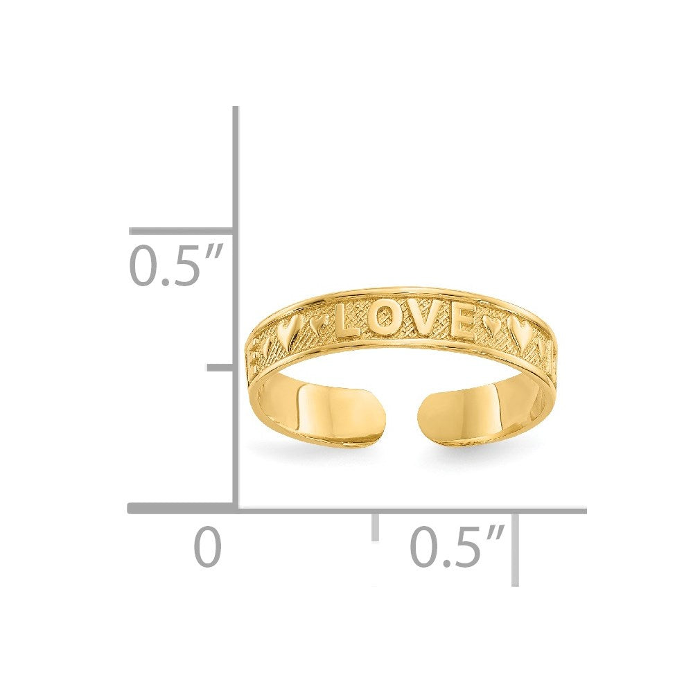 14K Gelbgold Poliert Liebe und Herzen Zehenring