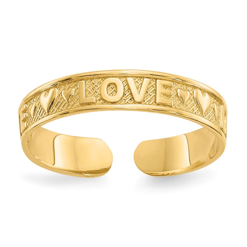 14K Gelbgold Poliert Liebe und Herzen Zehenring