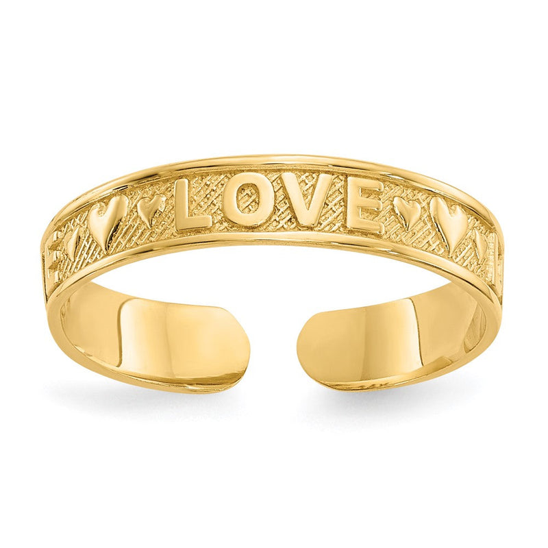 14K Gelbgold Poliert Liebe und Herzen Zehenring