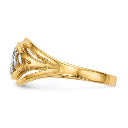 14K Gelbgold Ring mit Weißrhodium-Politur und Gitter-Muster