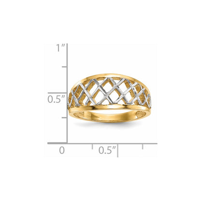 14K Gelbgold mit weißrhodiniertem, poliertem Gitterring
