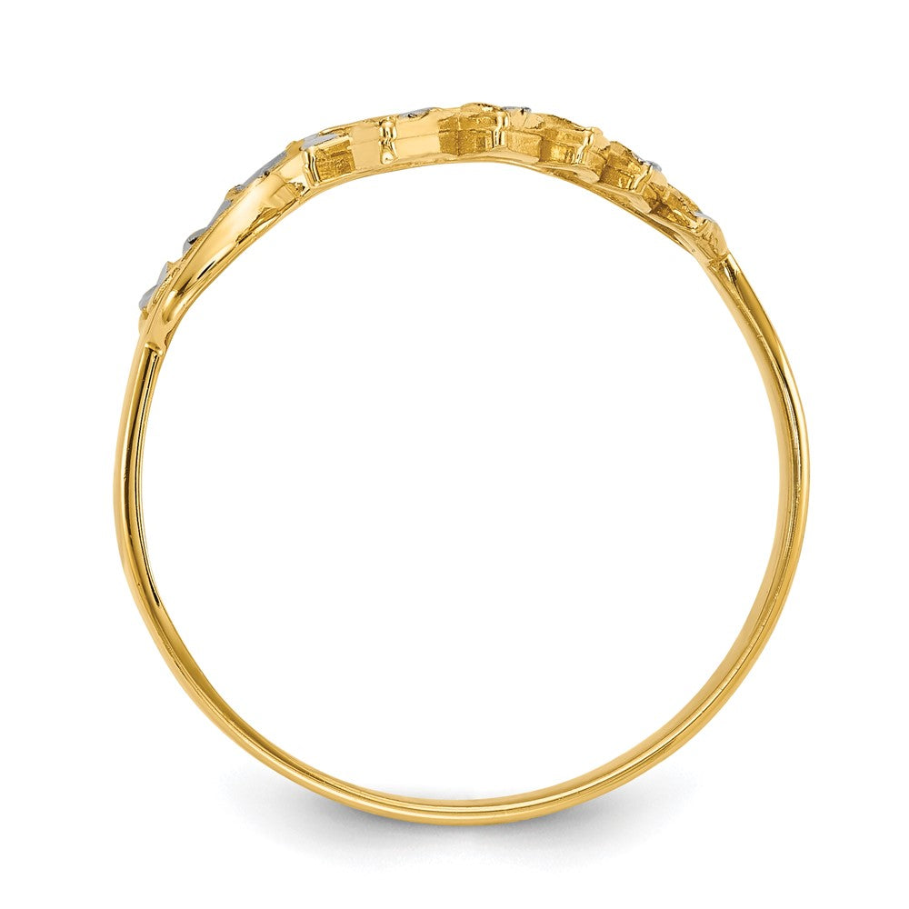 14K Gelbgold mit Weißrhodinierung Ring mit diamantierten Blättern