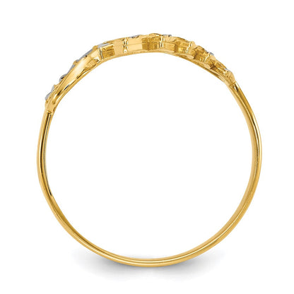 14K Gelbgold mit Weißrhodinierung Ring mit diamantierten Blättern