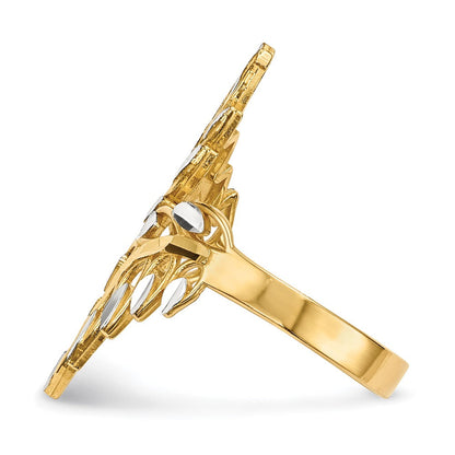 14K Gelbgold mit Weißrhodinierung Ring mit diamantierten Blättern
