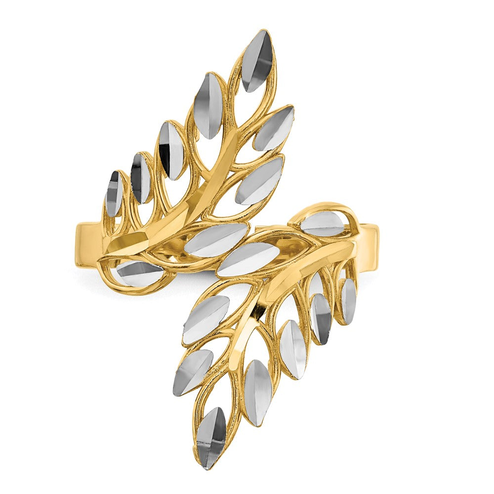 14K Gelbgold mit Weißrhodinierung Ring mit diamantierten Blättern